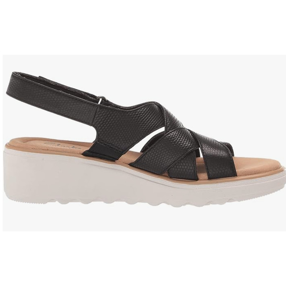 Clarks Jillian Spring Wedge Sandal, Black Leather, 7.5 Medium - Picture 4 of 11